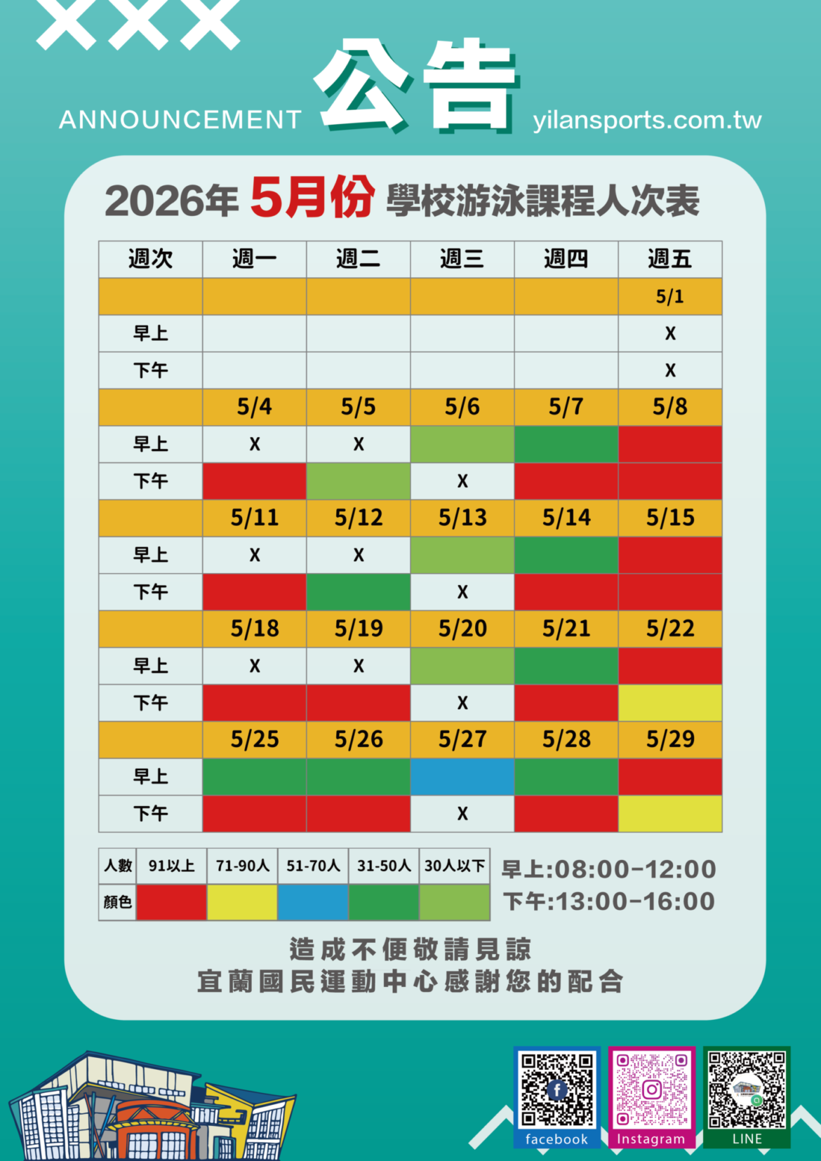 【宜運5月泳池人次公告】
