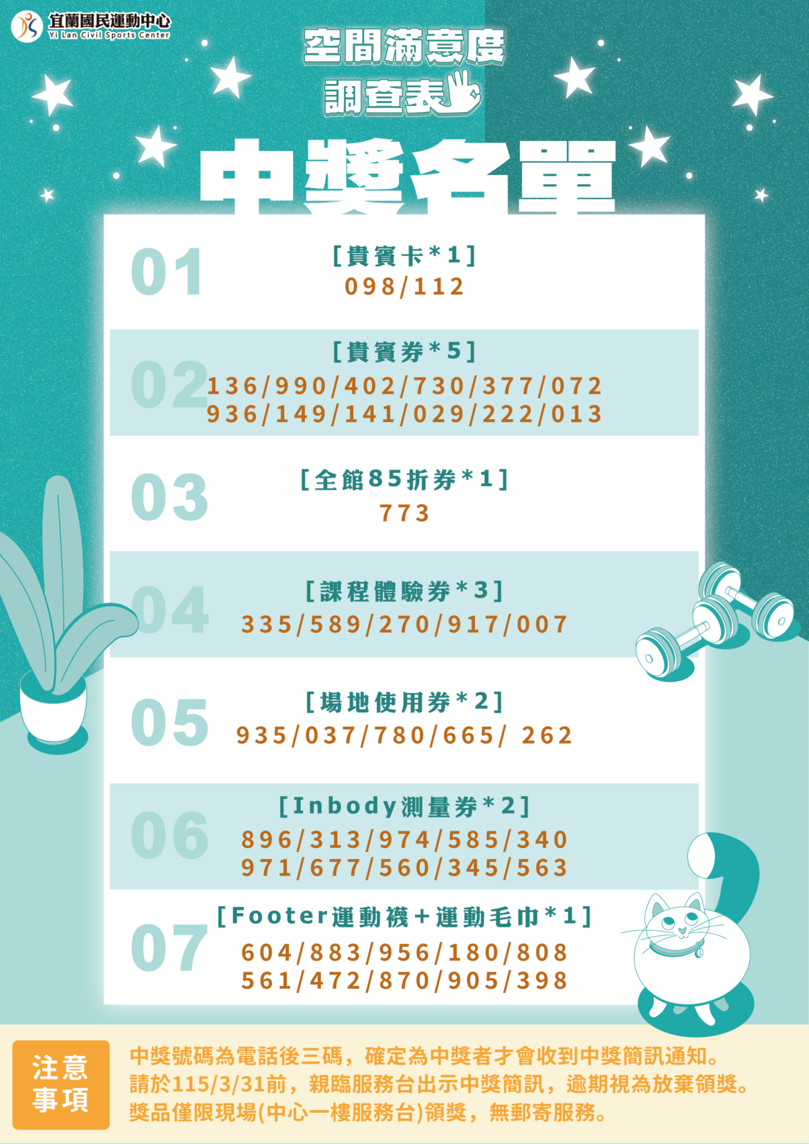 【空間滿意度問卷x中獎名單】